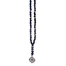 6mm Classic Vintage Black Long Natural Stone Round Beaded Necklace for Men with Compass Pendant Jewelry Gift