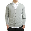 Grey Cardigans Men Cotton Sweater Long Sleeve Mens V-Neck Sweaters Loose Solid Button Tops Fit Knitting Casual Style Clothing