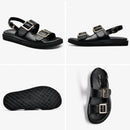 BeauToday Sandals Women Genuine Cow Leather Metal Detailed Ankle Buckle Strap Summer Beach Ladies Low Heel Shoes Handmade 38128