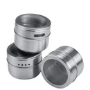 LMETJMA Magnetic Spice Jar Set With Stickers Stainless Steel Spice Tins Spice Storage Container Pepper Seasoning Sprays Tools