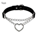 Punk Black Bell Lock PU Leather Necklaces for Women Cosplay Rock Geometry Rivet Collar Choker Necklaces Festival Jewelry