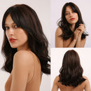 JONRENAU Middle Long Straight Hair with Bangs Ombre Brown to Blonde Wig Dark Roots Synthetic Wigs for Women Heat Resistance Hair