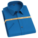 Summer Short Sleeve Men's Slight Strech Bamboo Fiber Shirts Without Pocket Standard-fit Formal Business Solid Basic Dress Shirt