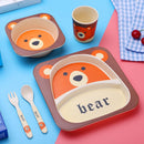 Imebaby5 piece set bamboo tableware bamboo bowl baby feeding plate creative cartoon children bowl / cup / fork spoon gift set