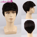 Amir Synthetic Men' Wigs Brown Short Straight Grey Hair Wigs Black Blonde Wig for Men Brown Gray Wig Natural wave