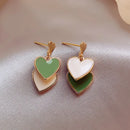 Hot Trendy Cute Heart Earrings Fashion Jewelry White Green Asymmetry Heart Drop Earrings For Women Korean Statement Earrings