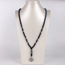 6mm Classic Vintage Black Long Natural Stone Round Beaded Necklace for Men with Compass Pendant Jewelry Gift