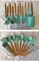 The Atelier | Non-Stick Silicone Kitchen Utensil Set with Wooden Handles
