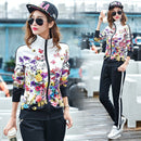 Women's Casual Sports Suits 2022 Spring Print Jacket+Lenght Pants Two Sets Lady Sportswear Suit Tracksuits Set 2PCS 6XL W03