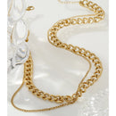 Yhpup 316 Stainless Steel Double Layer Necklace Choker Collar Statement Fashion Charm Golden Trendy Jewelry for Women Gift