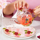 红玫瑰珐琅水晶花玻璃茶壶，适用于冷热饮品，家用饮具，办公室水壶，茶具，咖啡壶