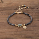 Natural Stone Water Drop Beads Bracelets Handmade 4mm Black Labradorite Stone Beads Knot Braided Bracelet Women Boho Jewelry