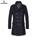 藏青色羊毛大衣商务休闲品牌服装2019冬季奢华高品质加厚保暖双排扣男士修身大衣