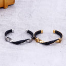 Kalen Men's Stainless Steel Leather Zircon Fashion Bracelet Twisted Surface Shape Accessories