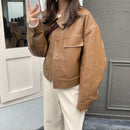 秋冬女式外套 长袖翻领单排扣女士夹克 韩版时尚优雅休闲大衣