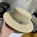 Sun Hat Artificial Diamond Belt Straw Hat Retro Gold Braided Hat Female Loose Sunscreen Sunshade Flat Cap Visors Hats Church Hat