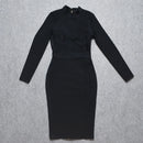 WillBeNice Vintage Office Lady Fuchsia Bandage Dress Fashion Women Long Sleeve Dress Bodycon Zipper Slim Elastic Luxury Dresses