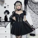 Mall Gothic Emo Jacquard A-line Dresses Goth dress Elegant Grunge Ruched Bandage Partywear Punk Black Women Halloween Club Dress