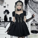 Mall Gothic Emo Jacquard A-line Dresses Goth dress Elegant Grunge Ruched Bandage Partywear Punk Black Women Halloween Club Dress