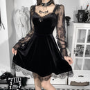 Mall Gothic Emo Jacquard A-line Dresses Goth dress Elegant Grunge Ruched Bandage Partywear Punk Black Women Halloween Club Dress