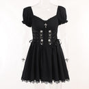 Mall Gothic Emo Jacquard A-line Dresses Goth dress Elegant Grunge Ruched Bandage Partywear Punk Black Women Halloween Club Dress