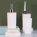 6PCS  Bamboo Lid Bathroom Kit, Soap Bottle, Toothbrush Holder, Mouthwash Cup, Soap Box, Toilet Brush, Portable Trash Can