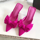 New Big Butterfly-knot Women High Heel Slippers Sandals Shallow Pointed Toe Mules Stripper High Heel Pumps Ladies Shoes