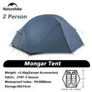 Naturehike挪客 Mongar 2露营帐篷 超轻户外三人四季防水20D尼龙徒步帐篷 双人背包帐篷