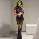 Vintage Floral Printed Midi Dress Women Backless Satin Halter Cutout Bodycon Split Hem Party Dresses 2026 Summer Elegant Gown