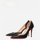 New red toe exposed seam, side empty shallow mouth, sexy professional black patent leather pointed heel high-heeled shoes 33-46