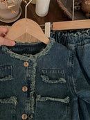 Spring and Autumn Girls' Denim Suit Baby Fashionable Children's Personalized Trendy Brand Korean Style Retro Denim Jacket Raw Ed