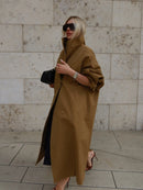 Lady Oversized Long Trench Women Coat Stand Collar Single Breasted Loose Wide Sleeve Casual Coats New Autumn Winter Chic Jackets