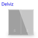 Delviz 16A wall light switch, grey crystal glass panel, Lamp push button switch controller, 1gang 2ways UK Standard Power Switch