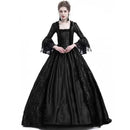 Medieval Victorian Court Lace Patchwork Gothic Dress Halloween Witch Cosplay Party Costume Square Neck Flare Sleeve Maxi