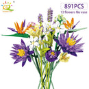 HUIQIBAO MOC Flower Model Building Blocks 3D Bouquet Plants Sunflower Rose Bricks Kits Children DIY Educational Toys Home Decor