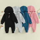 Pudcoco Infant Newborn Baby Jumpsuit, Long Sleeve Hooded Zip-up Solid Fall Romper Clothes for Boys Girls 0-12M