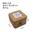 New Round Rattan Boxes with Lid Hand-Woven Multi-Purpose Wicker Tray Desktop Decoration Jewelry Storage Box Make Up Organizer