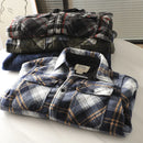 Autumn Winter Men's Fleece Linend Warm Shirt Jackets Thickened Long Sleeve Flannel Checked Shirts Vintage Casual Men Shirt Coats