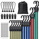 SucceBuy 32pcs Bungee Cords 2M Elastic Luggage Bungee Straps with A3 Steel J-Hooks Anti-slip Flat Elasticity Rope for Cargo