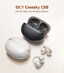 QCY Crossky C50 Clip On Earbuds Open Ear Wireless Bluetooth 6.0 Headphones 35H Playtime Earphones Comfortable for Fitness IPX5