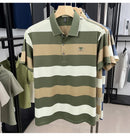 Luxury brand short sleeved men's polo shirt summer new fashion youth custom striped badge design Korean silk top casual T-shirt