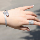 TBTK Iced Out BaguetteCZ Heart Rings Opened Bling Square Cubic Zirconia Ring  Luxury Jewelry Engagement Gift For Women