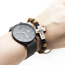 Cross Bracelet Pine Beads Weaving Knot Rosary Saint Benedic Bracelet Adjustable Rope Chain Suitable for Most Adults