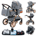 Luxury Baby Stroller 3 in1 Portable Travel Baby Carriage Aluminum Frame Folding Prams High Landscape Car for Newborn Baby BLACK