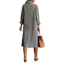 Retro Chic Women Midi Dress Corduroy Fabric Lapel Collar Popular Button Front Loose Fit Long Sleeve Comfy Casual Daily Outfit