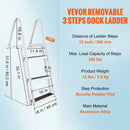 SucceBuy 3/4/5 Steps Removable Dock Ladder 350/500Lbs Load Pontoon Boat Ladder with Rubber Mat for Lake, Marine Boarding, Pool