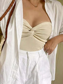 Knit Tube Tops Women White Strapless Corset Tops Summer Basic Backless Off Shoulder Crop Top Bustier Casual Streetwear
