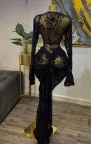 CM.YAYA 2025 Fall Women Long Sleeve Stacked Mesh See Though with Lining Bodycon Long Dress Evening Birthday Sexy Party Dresses