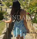 Women Summer Chic Printed Halter Mini Dress KONDALA 2026 Trendy Holiday Elegant Backless Slim Dress Female Beach Party Dresses