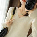 Women Solid Sweater Spring Autumn Woolen Pullovers V-neck Slim Fit Bottoming Shirt Solid Soft Knitwear Jumpers Basic Sweaters
